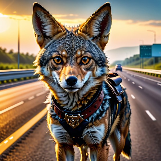 Image of a jackal in a belt on the highway