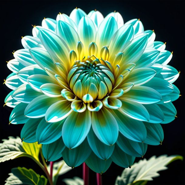 Portrayal of a cyan dahlia