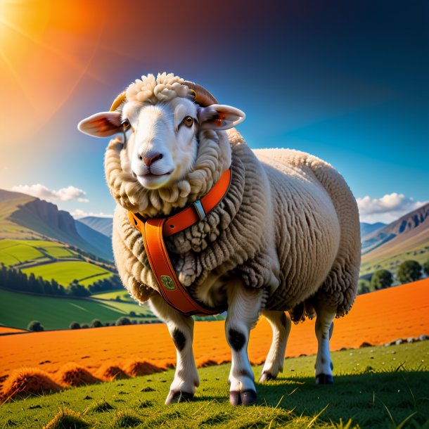 Image of a sheep in a orange belt