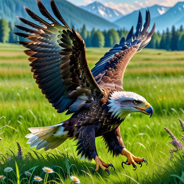 Pic of a playing of a eagle in the meadow