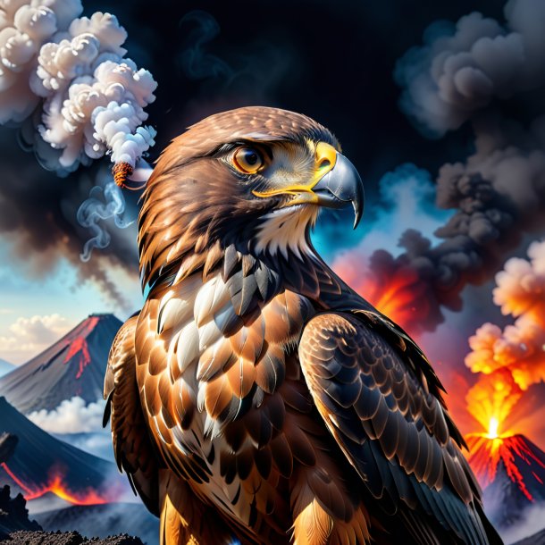 Picture of a smoking of a hawk in the volcano