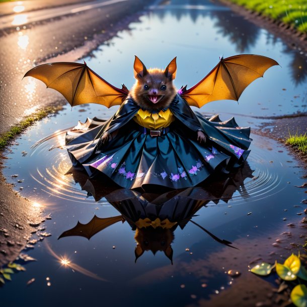 Picture of a bat in a skirt in the puddle