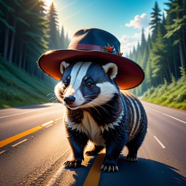 Illustration of a badger in a hat on the road