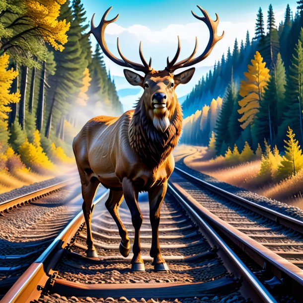 Image of a dancing of a elk on the railway tracks