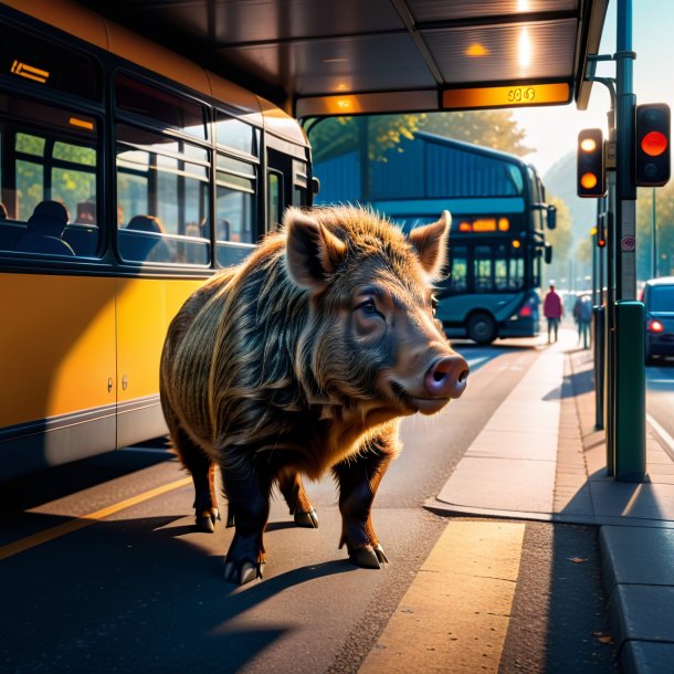 Foto de uma espera de um javali no ponto de ônibus