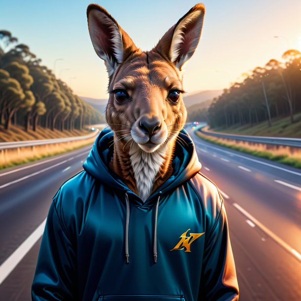 Ilustração de um canguru em um hoodie na estrada