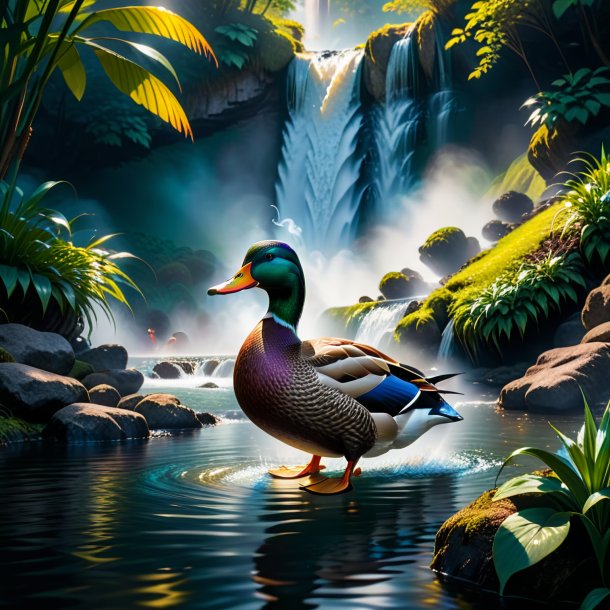 Pic of a smoking of a duck in the waterfall