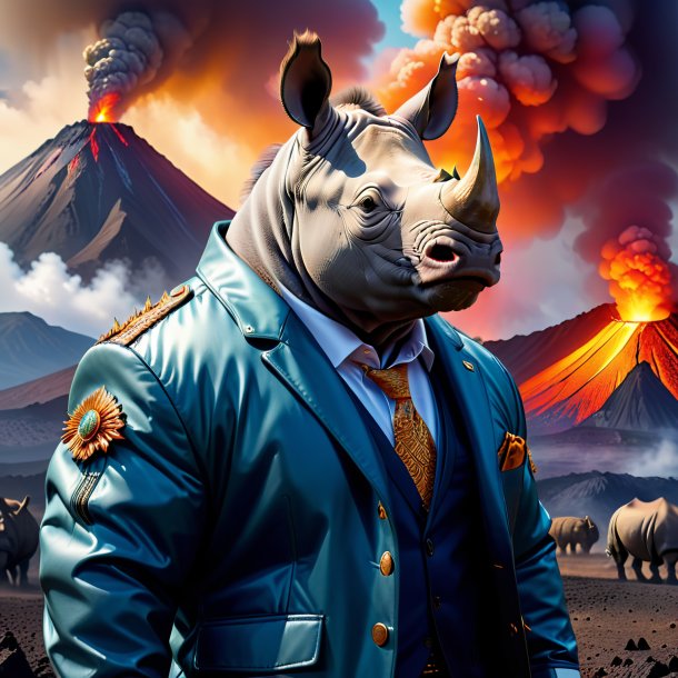 Pic of a rhinoceros in a jacket in the volcano