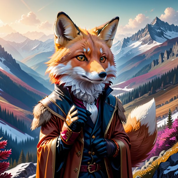 Illustration of a fox in a gloves in the mountains