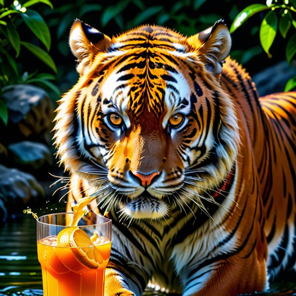 Foto de um tigre laranja bebendo