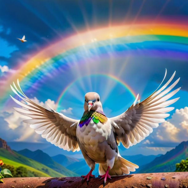 Picture of a smiling of a dove on the rainbow