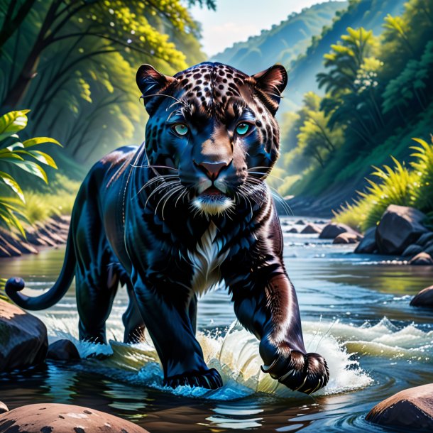 Image of a panther in a gloves in the river