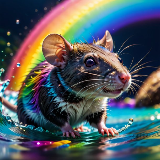 Picture of a swimming of a rat on the rainbow