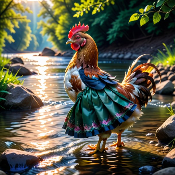 Foto de una gallina en una falda en el río