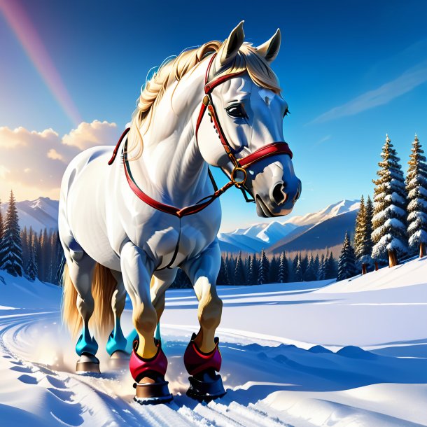 Ilustração de um cavalo em um sapato na neve