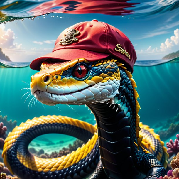 Pic d'un cobra dans un chapeau dans la mer