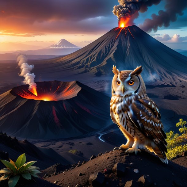 Photo of a waiting of a owl in the volcano