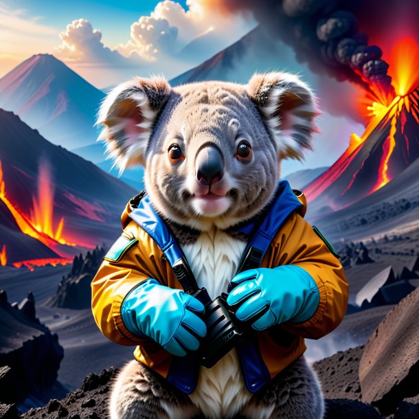 Foto de un koala con guantes en el volcán