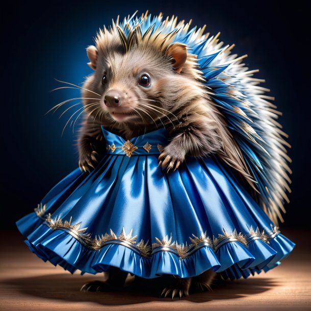 Image of a porcupine in a blue skirt