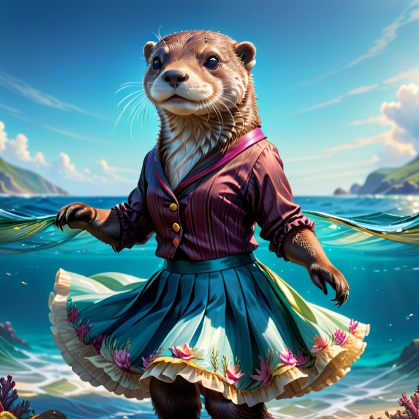 Illustration of a otter in a skirt in the sea