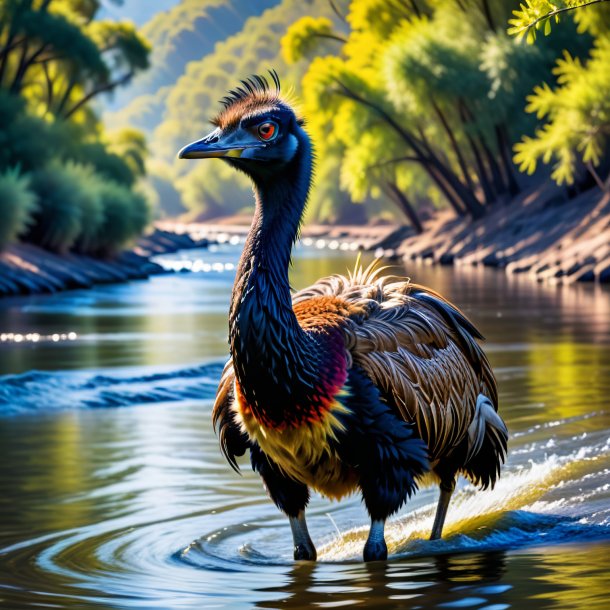 Foto de uma emu em um cinto no rio