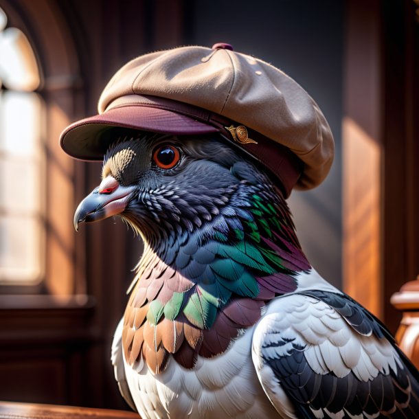 Picture of a pigeon in a brown cap