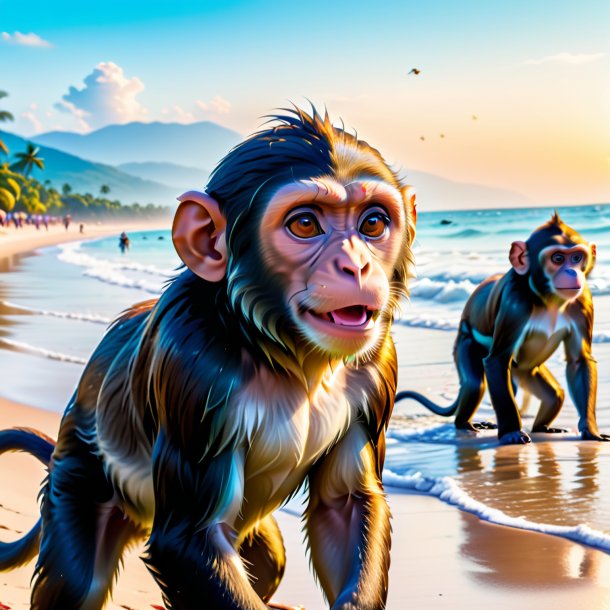 Image of a swimming of a monkey on the beach