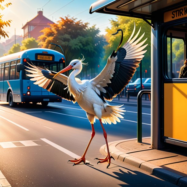 Photo d'une danse d'une cigogne sur l'arrêt de bus