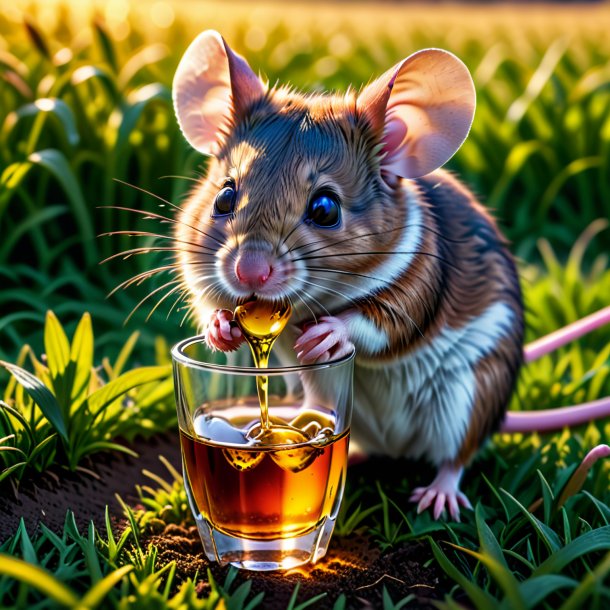 Photo of a drinking of a mouse on the field