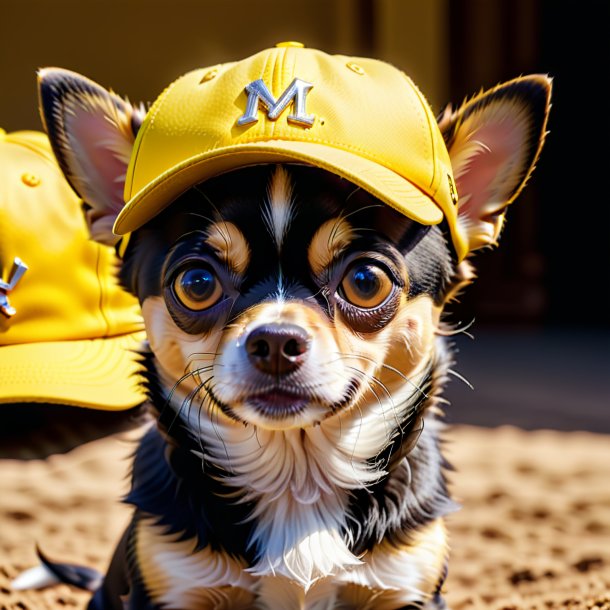 Foto de un chihuahua en un gorro amarillo