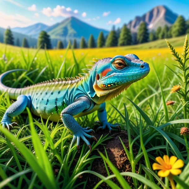 Photo of a waiting of a lizard in the meadow