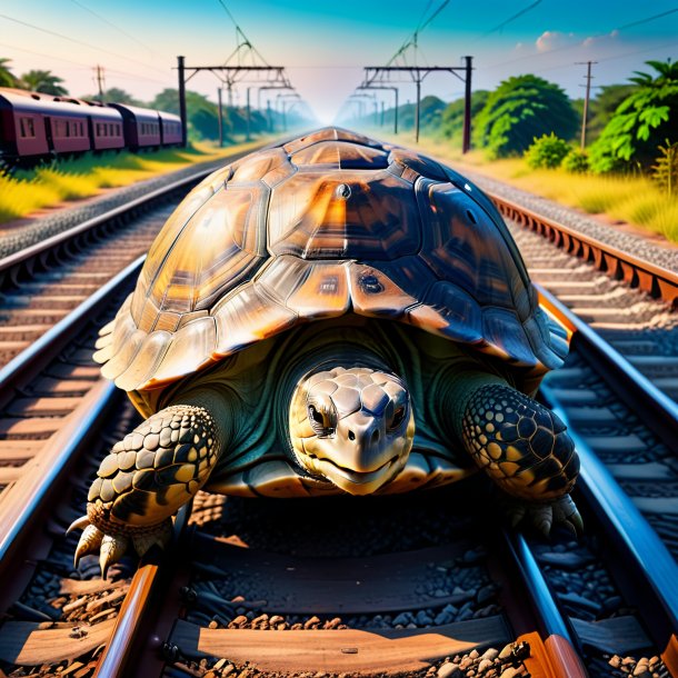 Picture of a threatening of a tortoise on the railway tracks