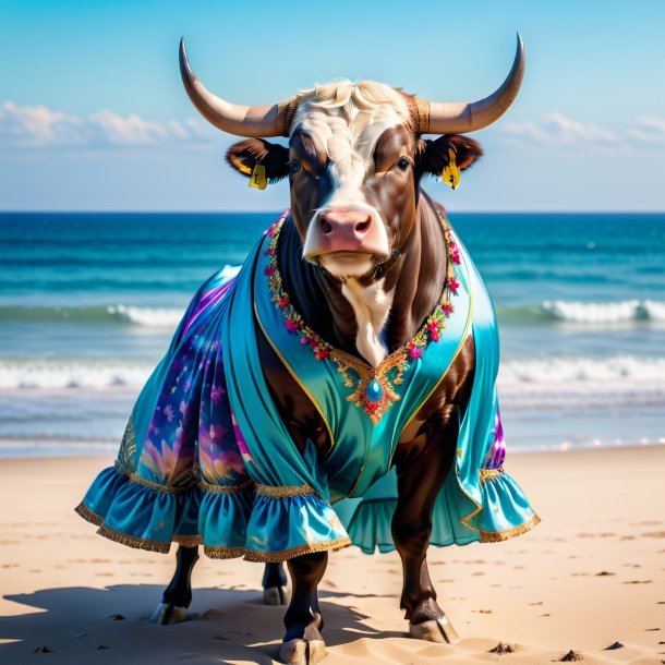 Foto de um touro em um vestido na praia