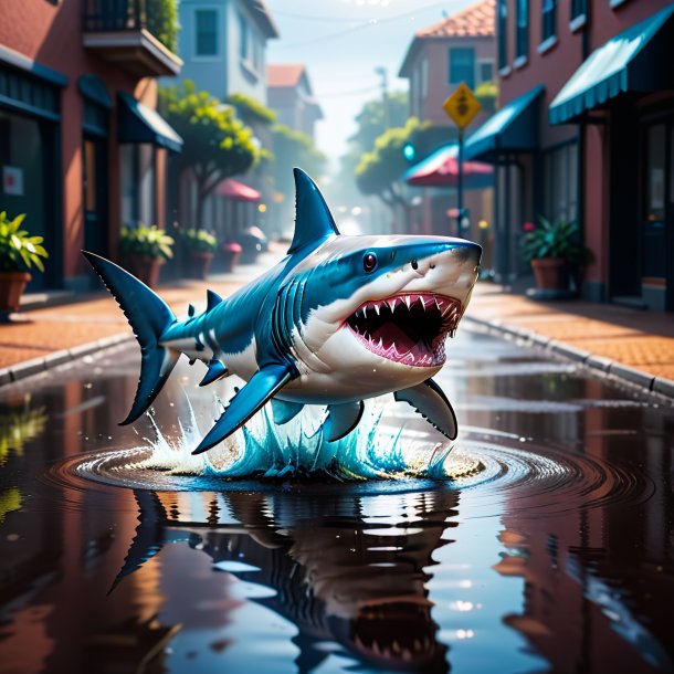 Image of a dancing of a shark in the puddle