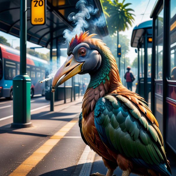 Photo of a smoking of a dodo on the bus stop