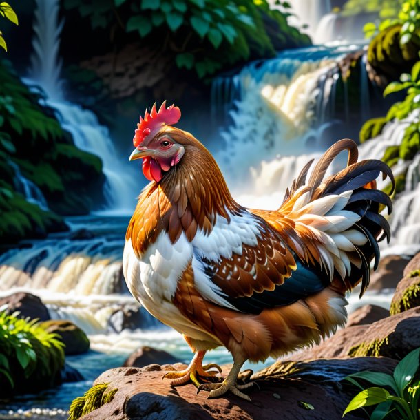 Foto de un descanso de una gallina en la cascada