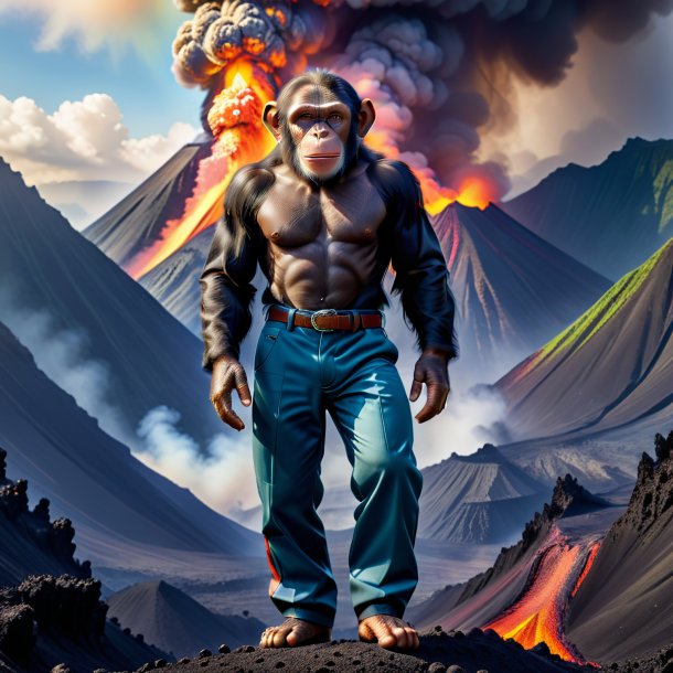 Photo of a chimpanzee in a trousers in the volcano