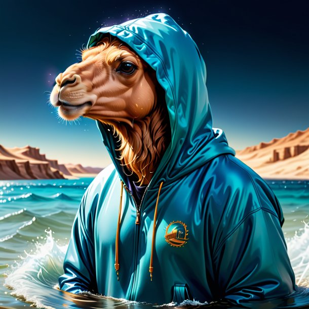 Drawing of a camel in a hoodie in the water