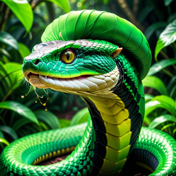 Image of a king cobra in a green cap