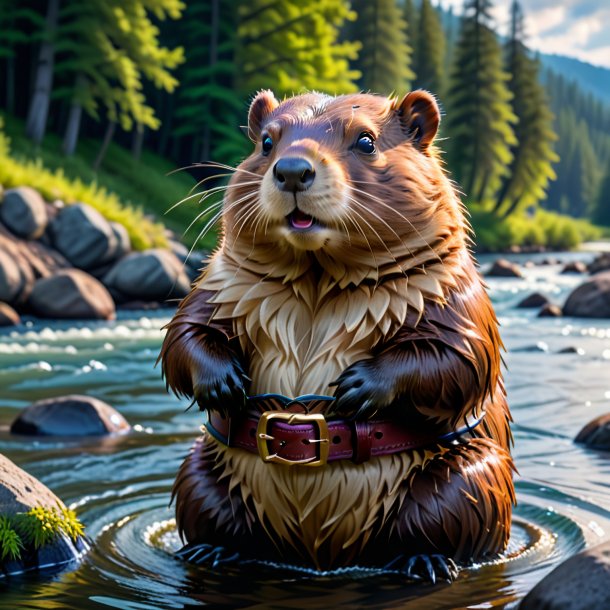 Picture of a beaver in a belt in the river