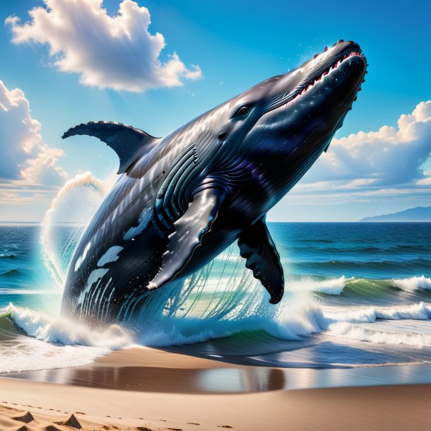 Photo of a jumping of a whale on the beach