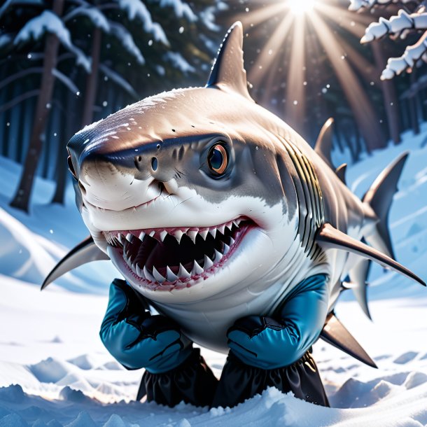 Pic of a shark in a gloves in the snow