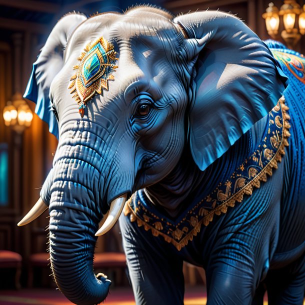 Image of a elephant in a blue sweater