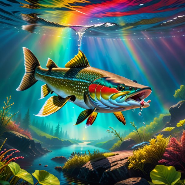 Picture of a drinking of a pike on the rainbow