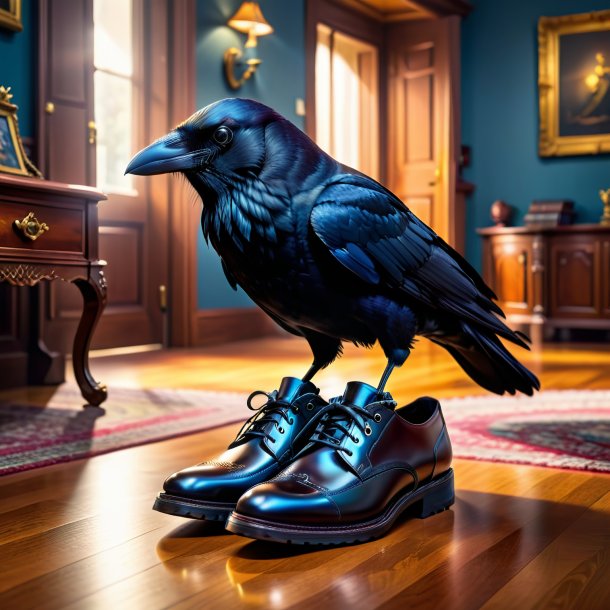 Photo of a crow in a shoes in the house