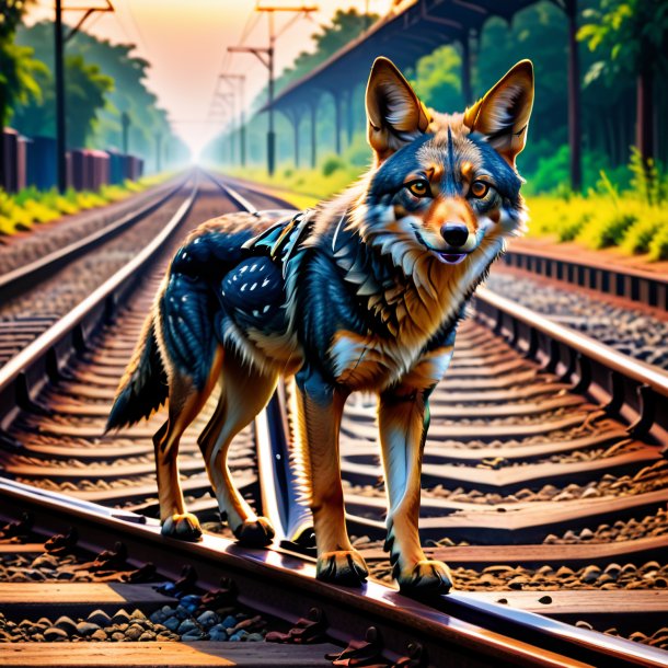 Image of a jackal in a shoes on the railway tracks