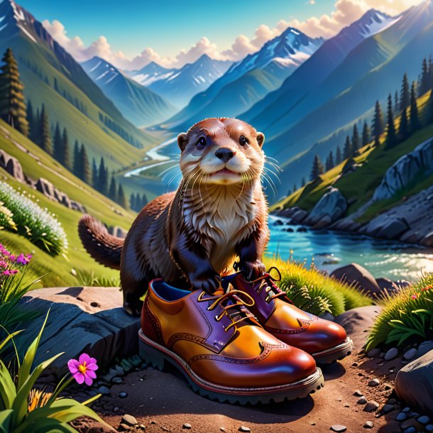 Picture of a otter in a shoes in the mountains