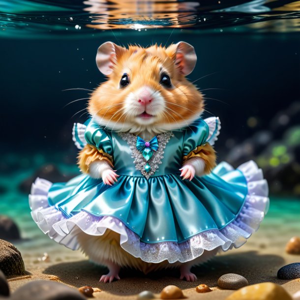 Picture of a hamster in a dress in the water