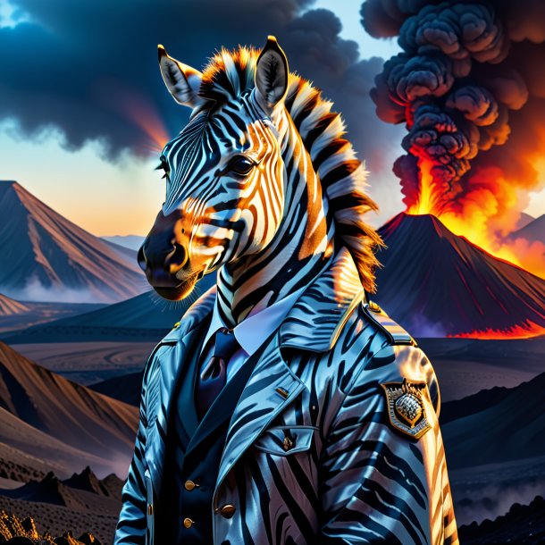 Ilustração de uma zebra em um casaco no vulcão