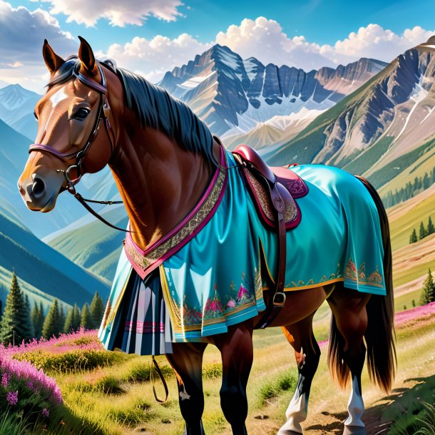 Drawing of a horse in a skirt in the mountains